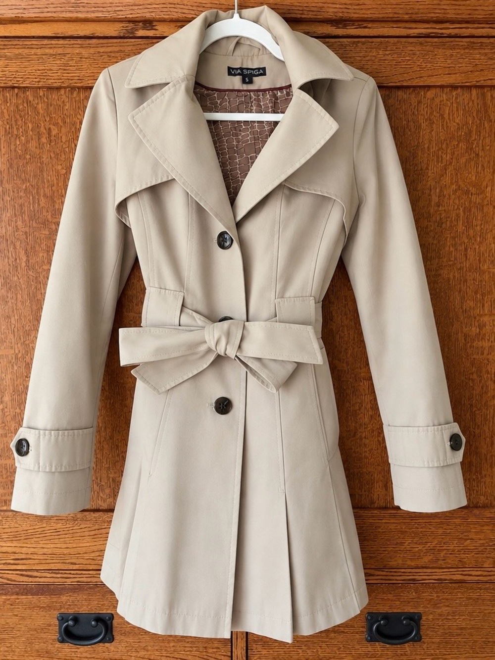 VIA SPIGA Women's Classic Beige Trench Coat with Tie Waist - Size S